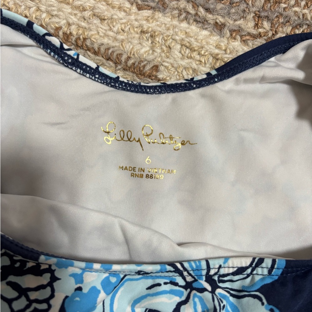 Lilly Pulitzer Navy and Light Blue Floral Kids Swim One Piece - Picture 3 of 3
